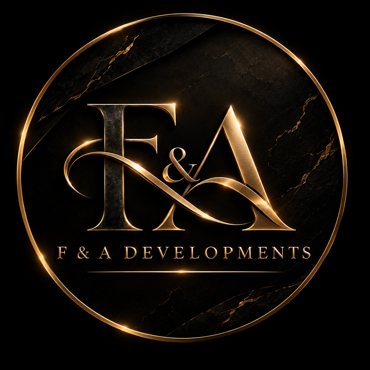 F & A Developments gold monogram logo